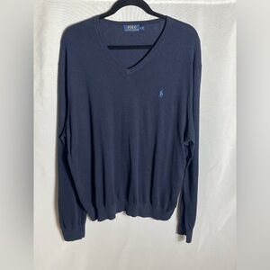 Polo Ralph Lauren Navy V-Neck Sweater XL Cotton Cashmere Blend Long Sleeve